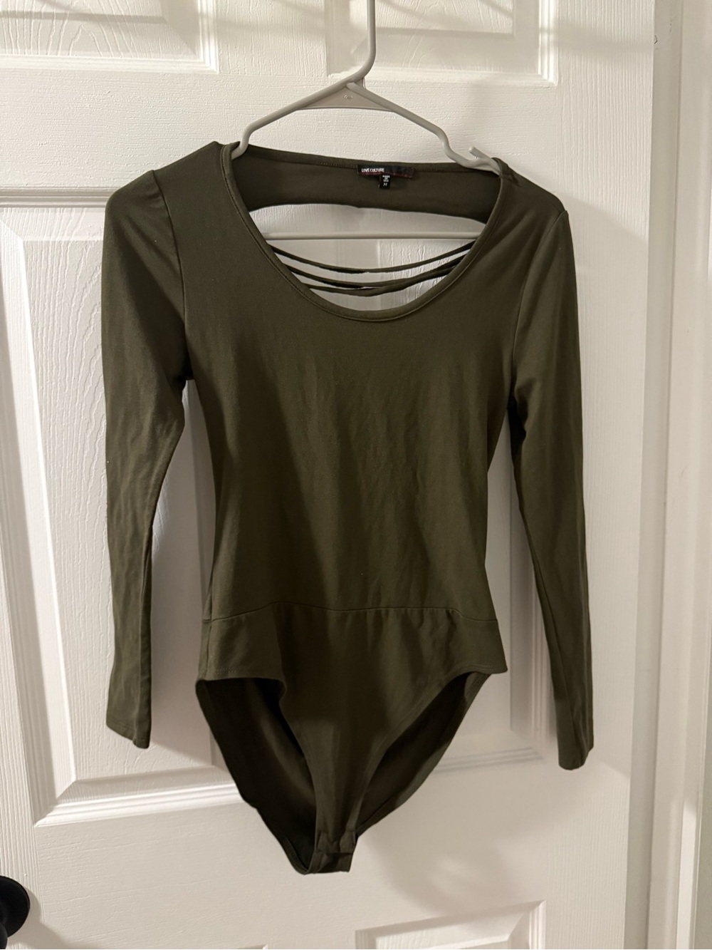 Love Culture Olive Long Sleeve Strappy Back Bodysuit